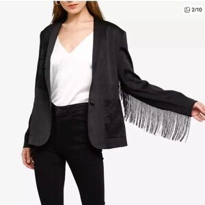 DESIGUAL black jacquard fringe blazer jacket size US 12